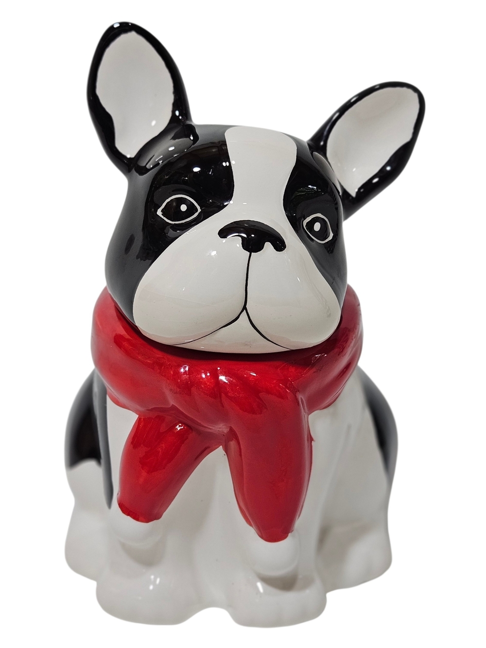 VINTAGE Style Boston Terrier Frenchie Dog Cookie Jar Red Scarf